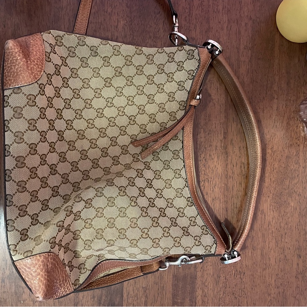 Gucci Beige Monogram Canvas Hobo with Brown Leather Trim - Picture 7 of 10